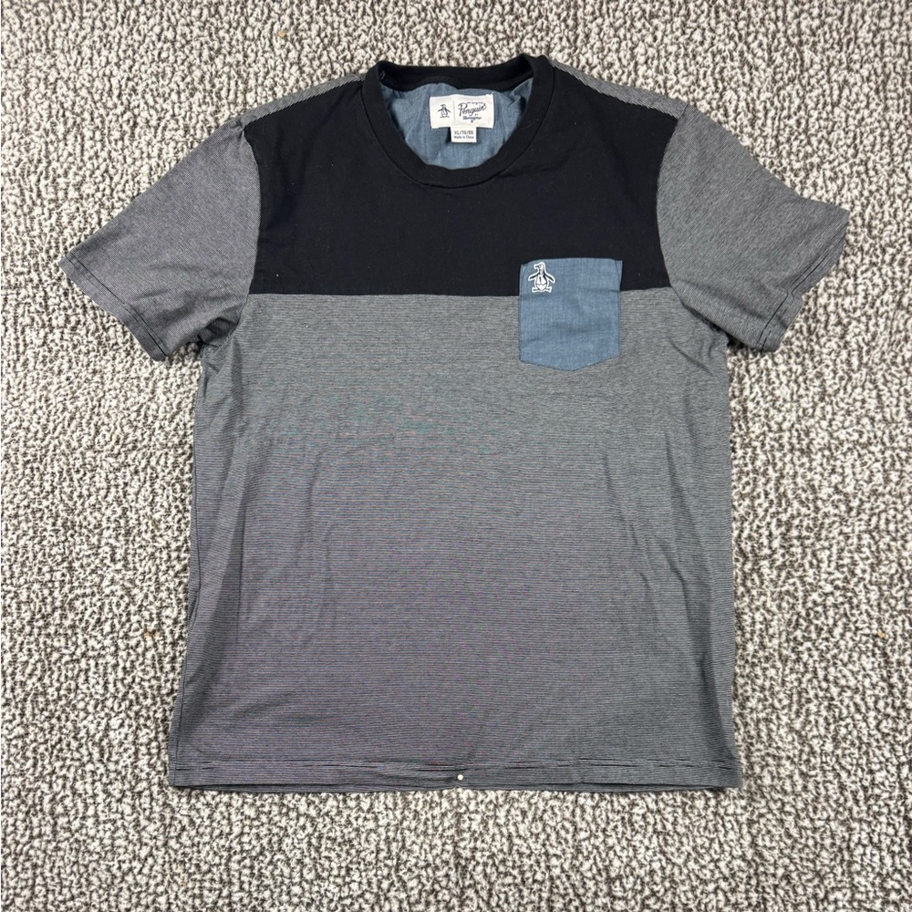 Original Penguin Black and Gray Tee with Blue Pocket